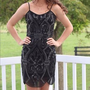 BLACK BEADED SHORT PROM DRESS